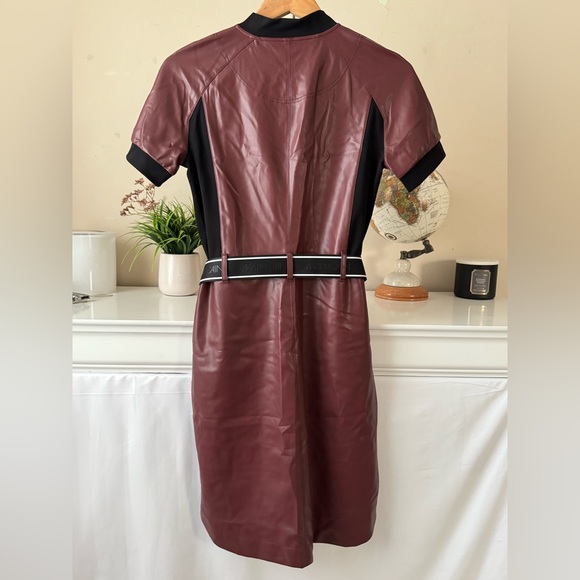 Marc Cain Sports Dress Faux Leather with Belt Burgundy Size N1 NWT - Picture 4 of 9